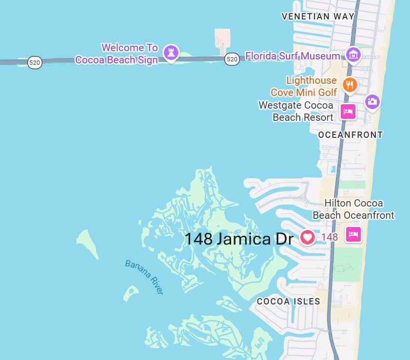 Close-up map showing the exact property location in Cocoa Beach, Florida